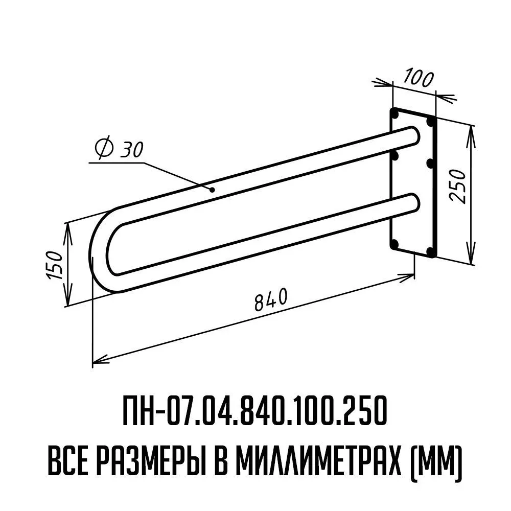Поручень для инвалидов настенный ПН-07.04.840.100.250