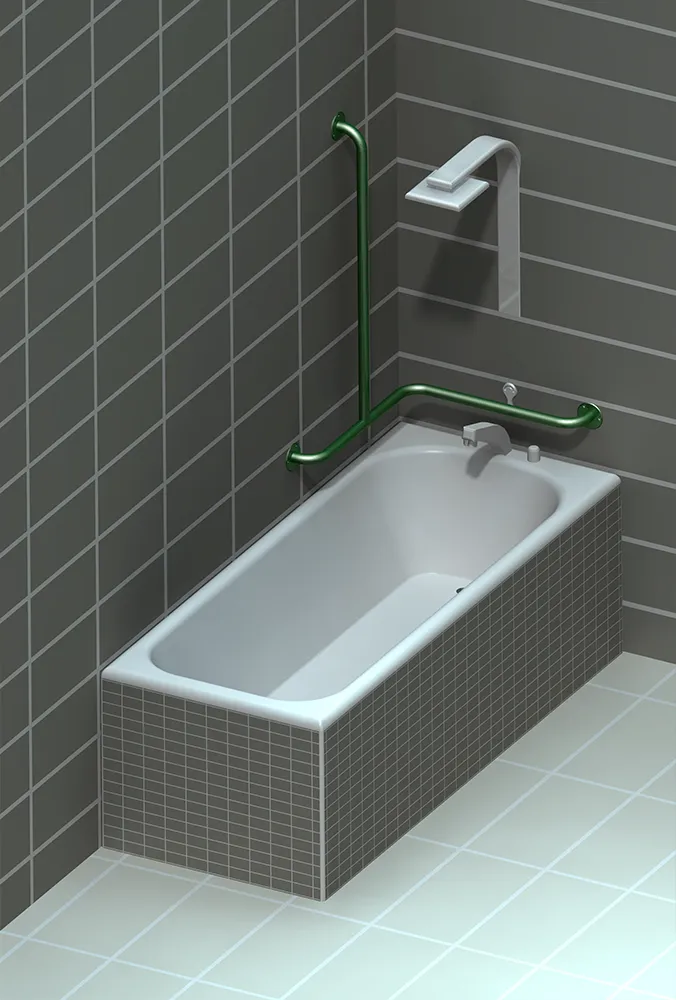 Поручень для инвалидов для ванны трехопорный левый ПВ-10.03.640.640.980