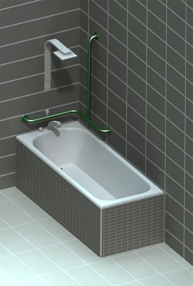 Поручень для инвалидов для ванны трехопорный правый ПВ-10.04.640.640.980