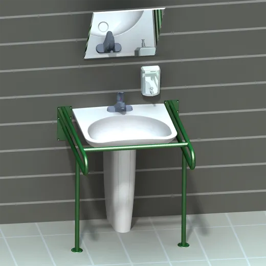 Поручень для инвалидов для раковины верхний с дополнительной опорой на пол ПР-05.02.860.840.610 | Каталог медицинской техники