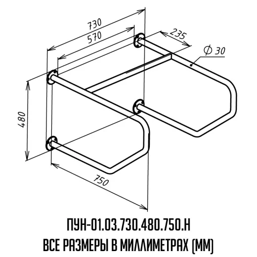Поручень для инвалидов для унитаза настенный ПУН-01.03.730.480.750.Н купить